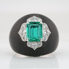 GRS Certified 2 Carat Colombian Minor Oil Green Emerald Gold Carbon Fiber Ring