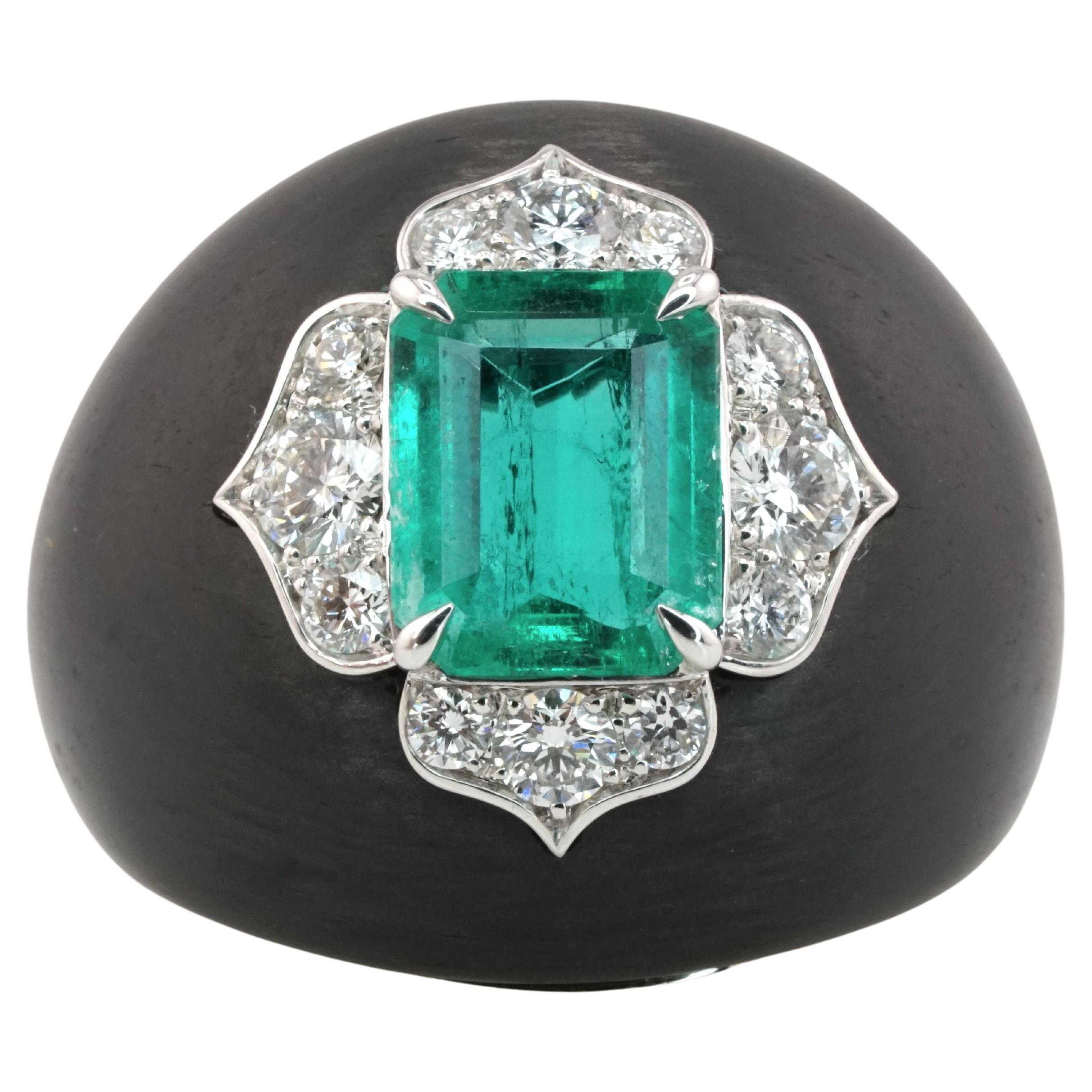 GRS Certified 2 Carat Colombian Minor Oil Green Emerald Gold Carbon Fiber Ring