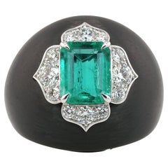 GRS Certified 2 Carat Colombian Minor Oil Green Emerald Gold Carbon Fiber Ring