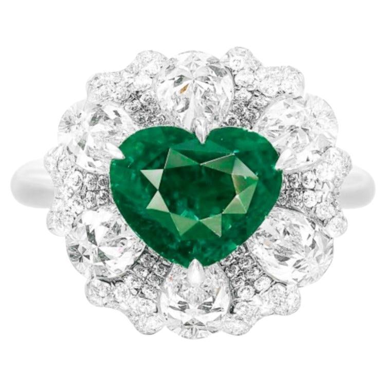 GRS Certified 2 Carat Heart Shape Green Emerald Diamond Platinum Ring