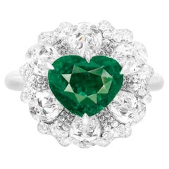 GRS Certified 2 Carat Heart Shape Green Emerald Diamond Platinum Ring
