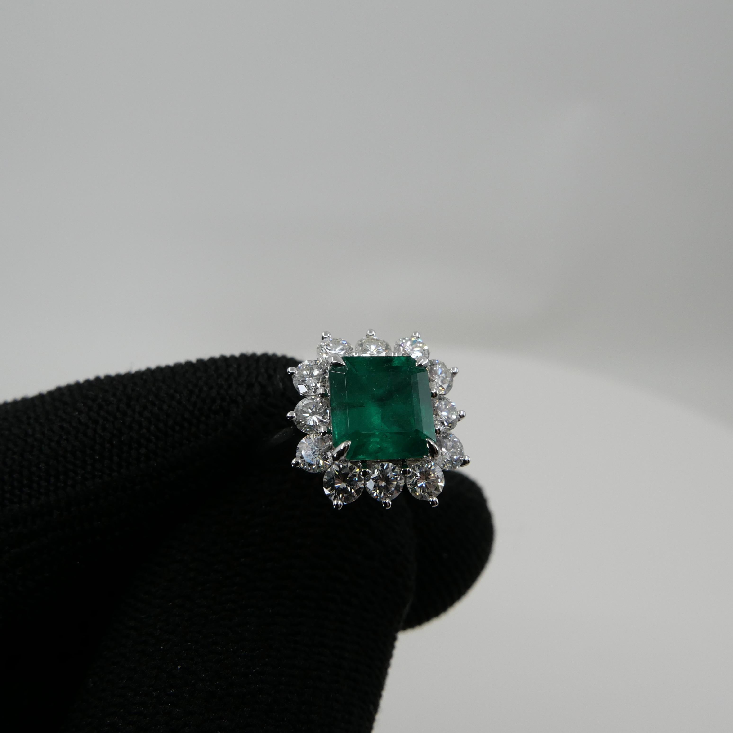 Octagon Cut GRS Certified 2 Carat Columbian Muzo Green Emerald Ring With Special Appendix 
