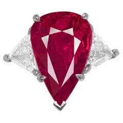 GRS Certified 2 Carat No Heated Red Ruby Pear Cut And Diamond Ring