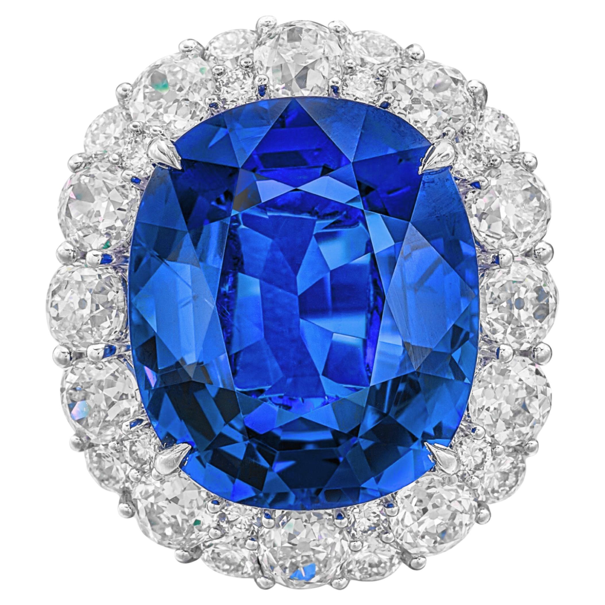 GRS Certified 20 Carat Blue Ceylon UNHEATED Sapphire Ring For Sale