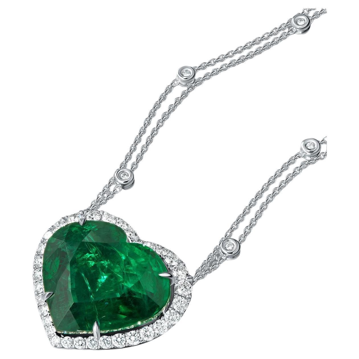 GRS Certified 20 Carat MINOR OIL Zambian Heart Shape Emerald Pendant