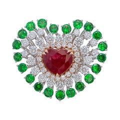 GRS Certified 2.00 Carat Burmese Ruby, Tsavorite & Diamond Cocktail Ring