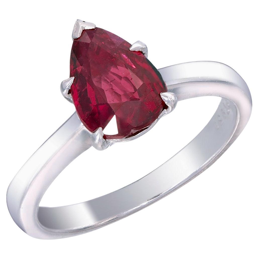 GRS Certified 2.00 Karat Burma Ruby Pigeon Blood Ring In 18 Karat White Gold For Sale