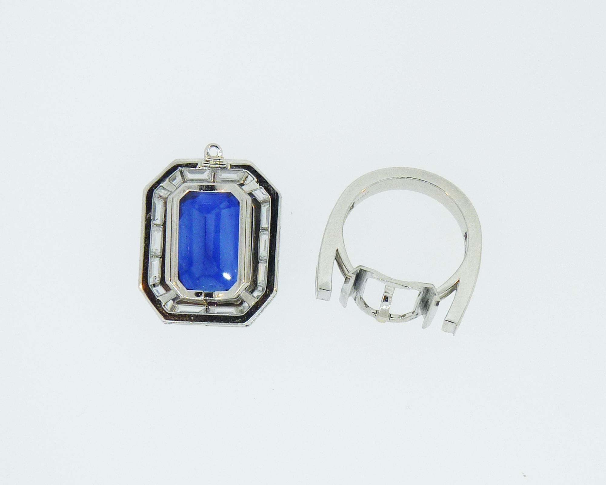 Emerald Cut Spectra Fine Jewelry GRS Certified 20.12 Carat Blue Sapphire Diamond Ring For Sale