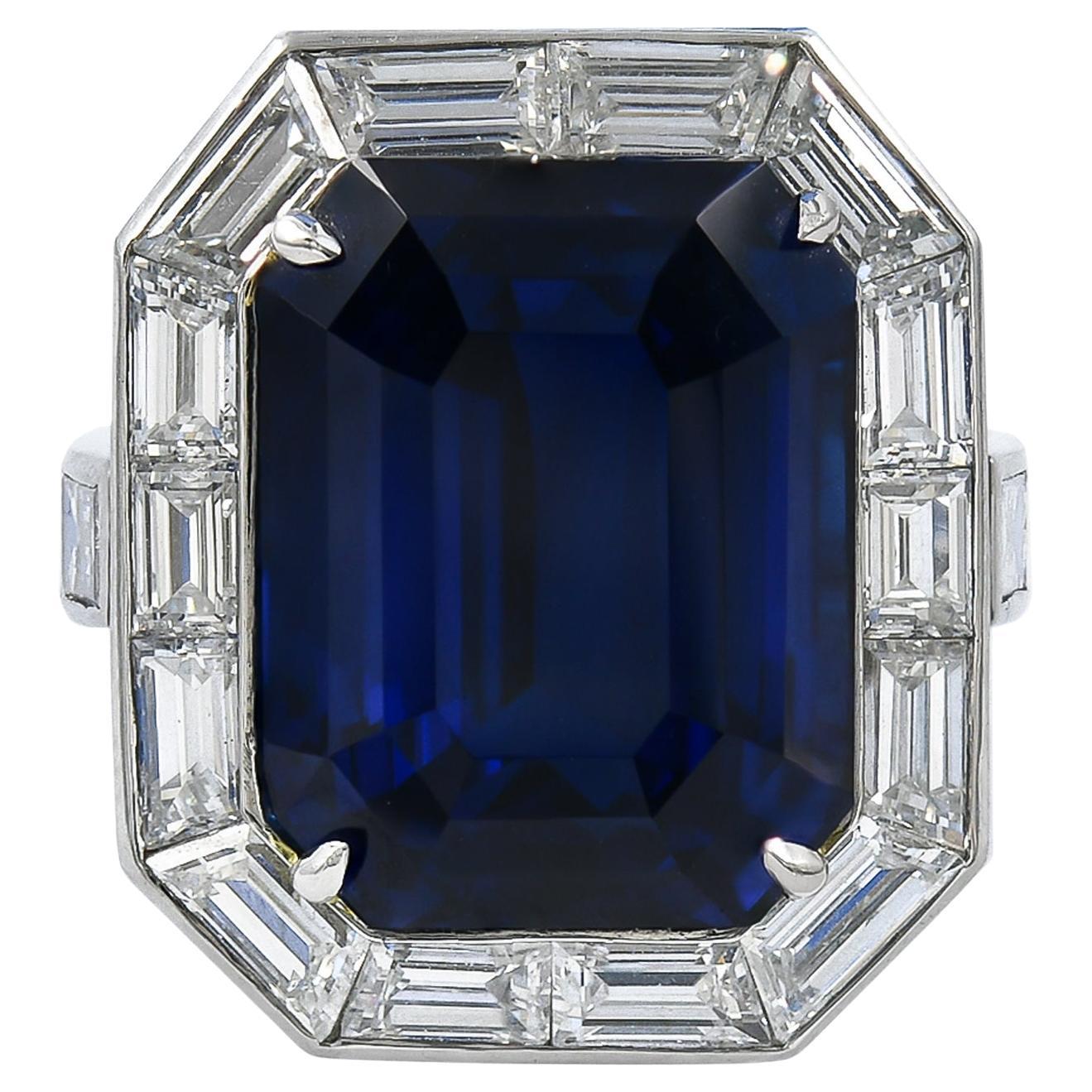 Spectra Fine Jewelry GRS Certified 20.12 Carat Blue Sapphire Diamond Ring For Sale