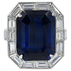 Bague pendentif en diamant et saphir bleu royal certifié GRS de 20,12 carats