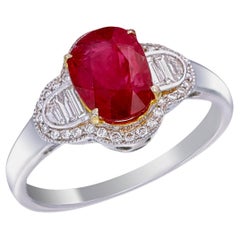 Bague en or 18 carats certifiée GRS de 2,02 carats de rubis birman, sang de pigeon et diamant