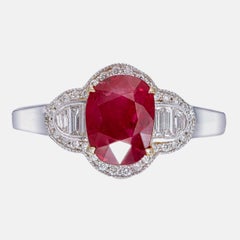 GRS Certified 2.02 Carat Burma Ruby No Heat Pigeon Blood And Diamond Rings 18K