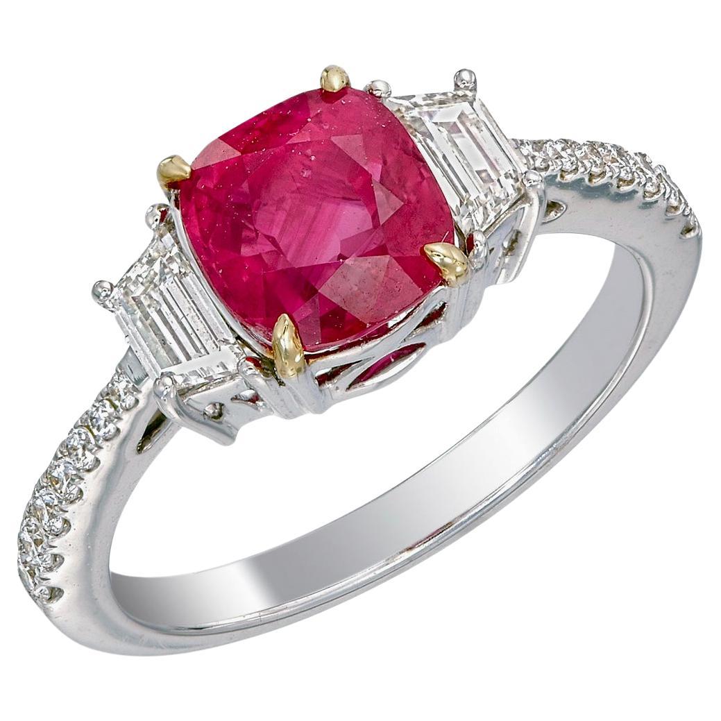 GRS Certified 2.02 Carat Burma Ruby Pigeon Blood And Diamond Rings In 18K W Gold For Sale