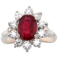 GRS Certified 2.02 Carat Burma Ruby Pigeon Blood Diamond 18 Karat Gold Ring
