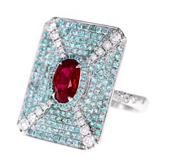 GRS Certified 2.02 Carat Pigeon Blood Color Ruby&Brazilian Paraiba Designer Ring