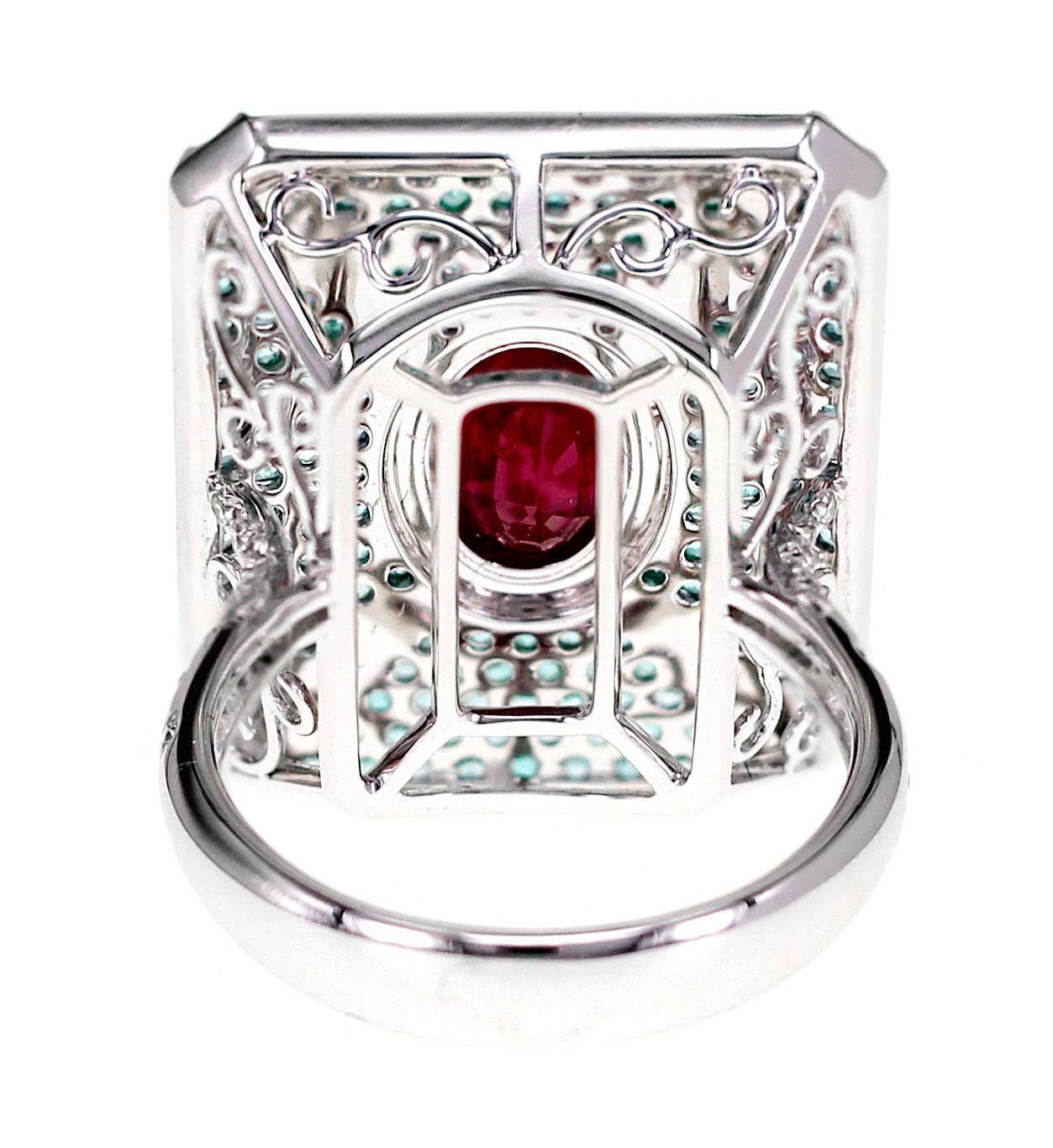 Oval Cut GRS Certified 2.02 Carat Pigeon Blood Color Ruby&Brazilian Paraiba Designer Ring