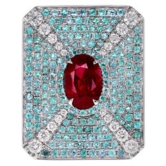 GRS Certified 2.02 Carat Pigeon Blood Color Ruby&Brazilian Paraiba Designer Ring