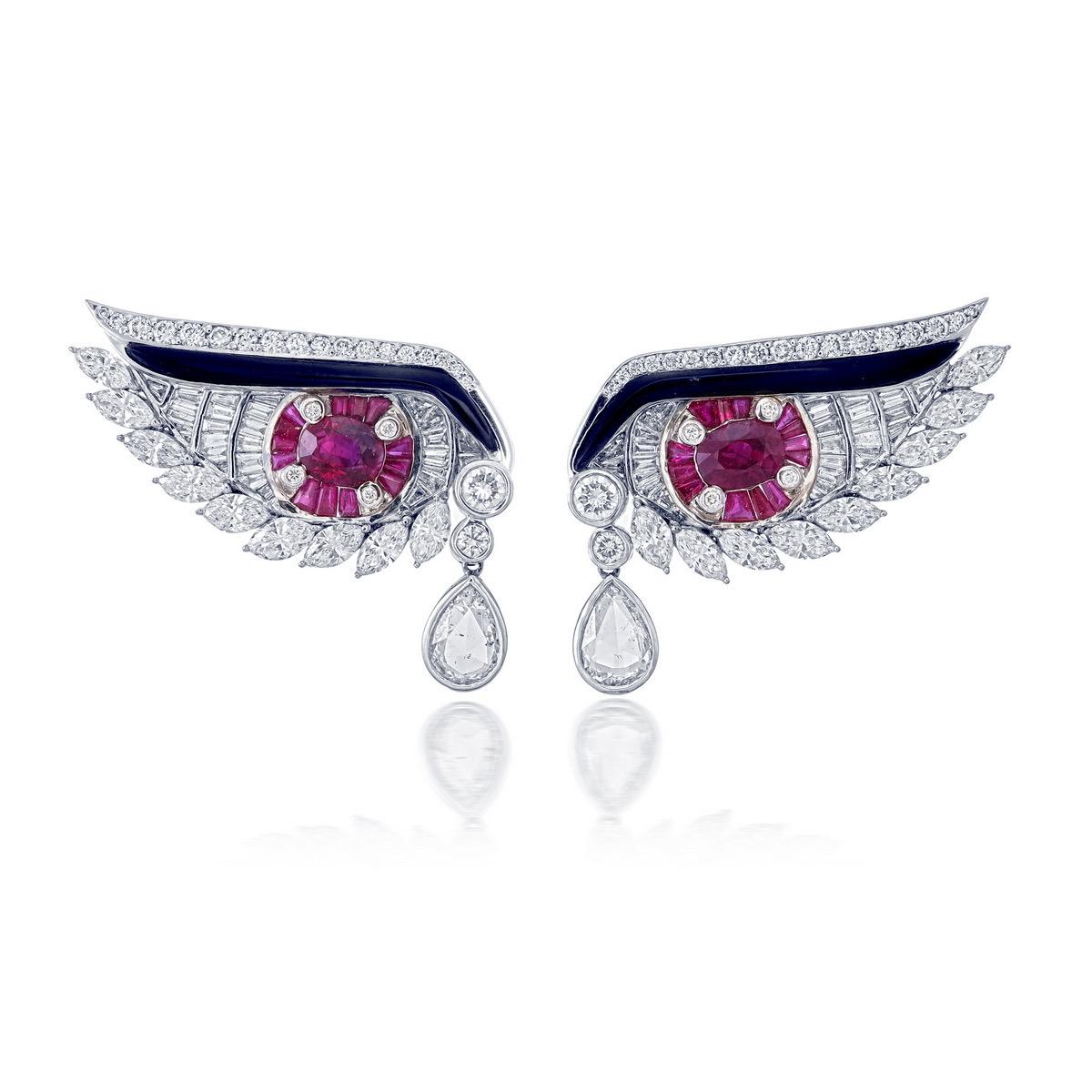Rose Cut GRS Certified 2.03 Carat Burmese Pigeon Blood No Heat Ruby and Diamond Earrings For Sale