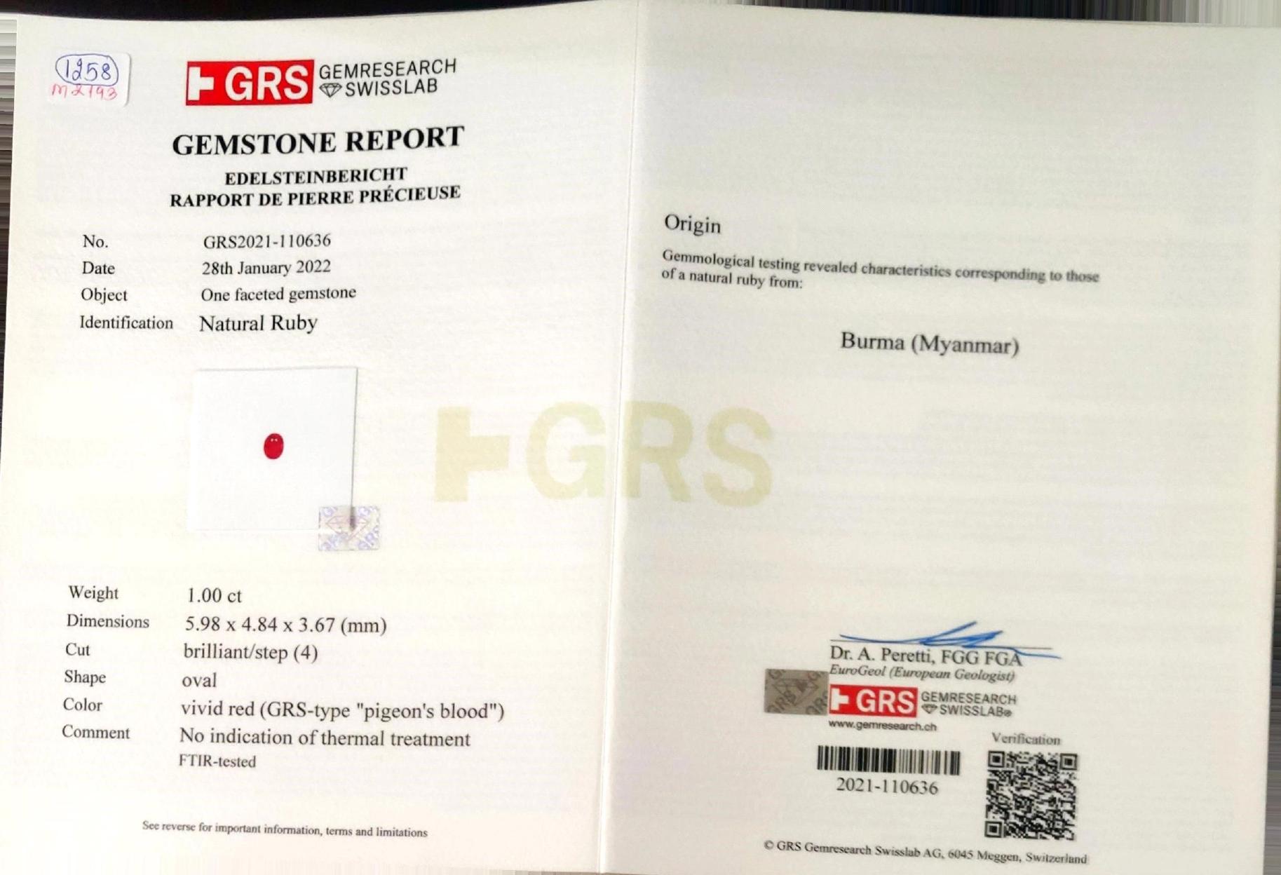 GRS Certified 2.03 Carat Burmese Pigeon Blood No Heat Ruby and Diamond Earrings For Sale 1