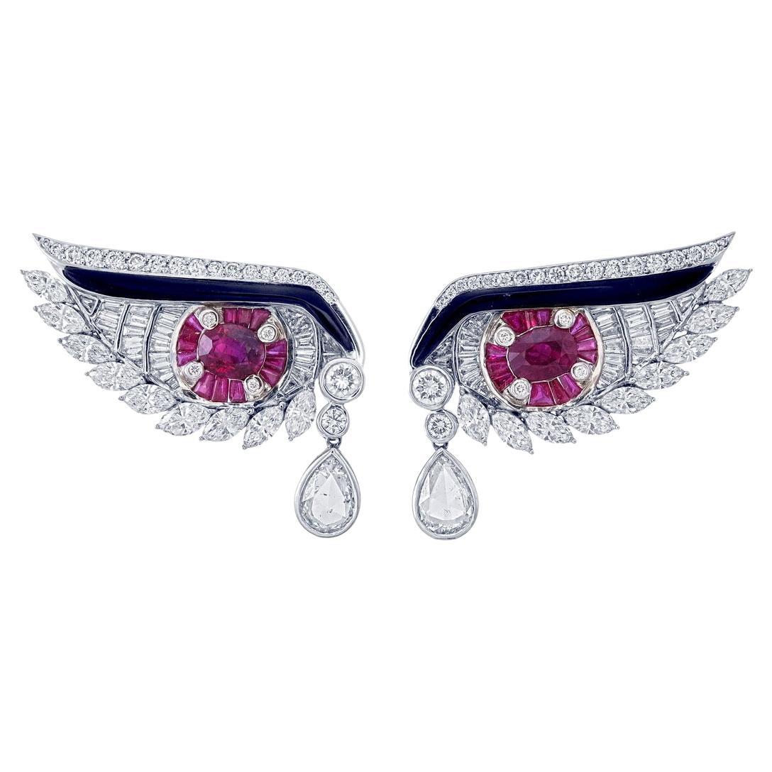 GRS Certified 2.03 Carat Burmese Pigeon Blood No Heat Ruby and Diamond Earrings