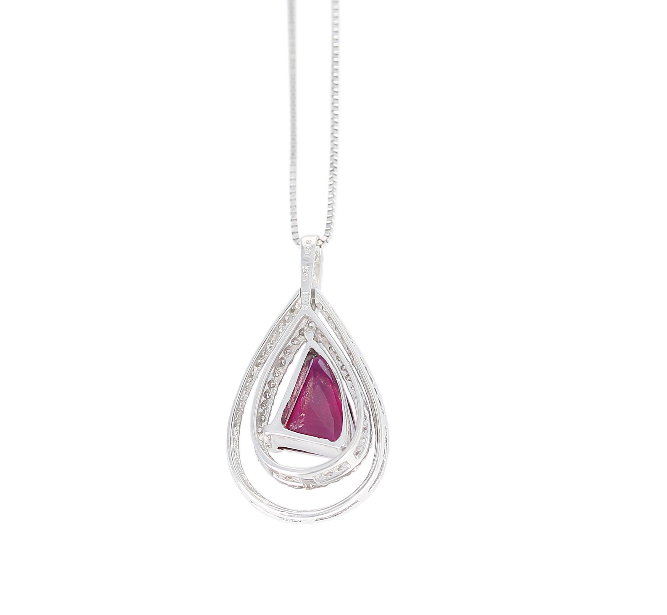 Oval Cut GRS Certified 2.03 Carat No Heat Vivid Red Mozambique Ruby and Diamond Pendant For Sale