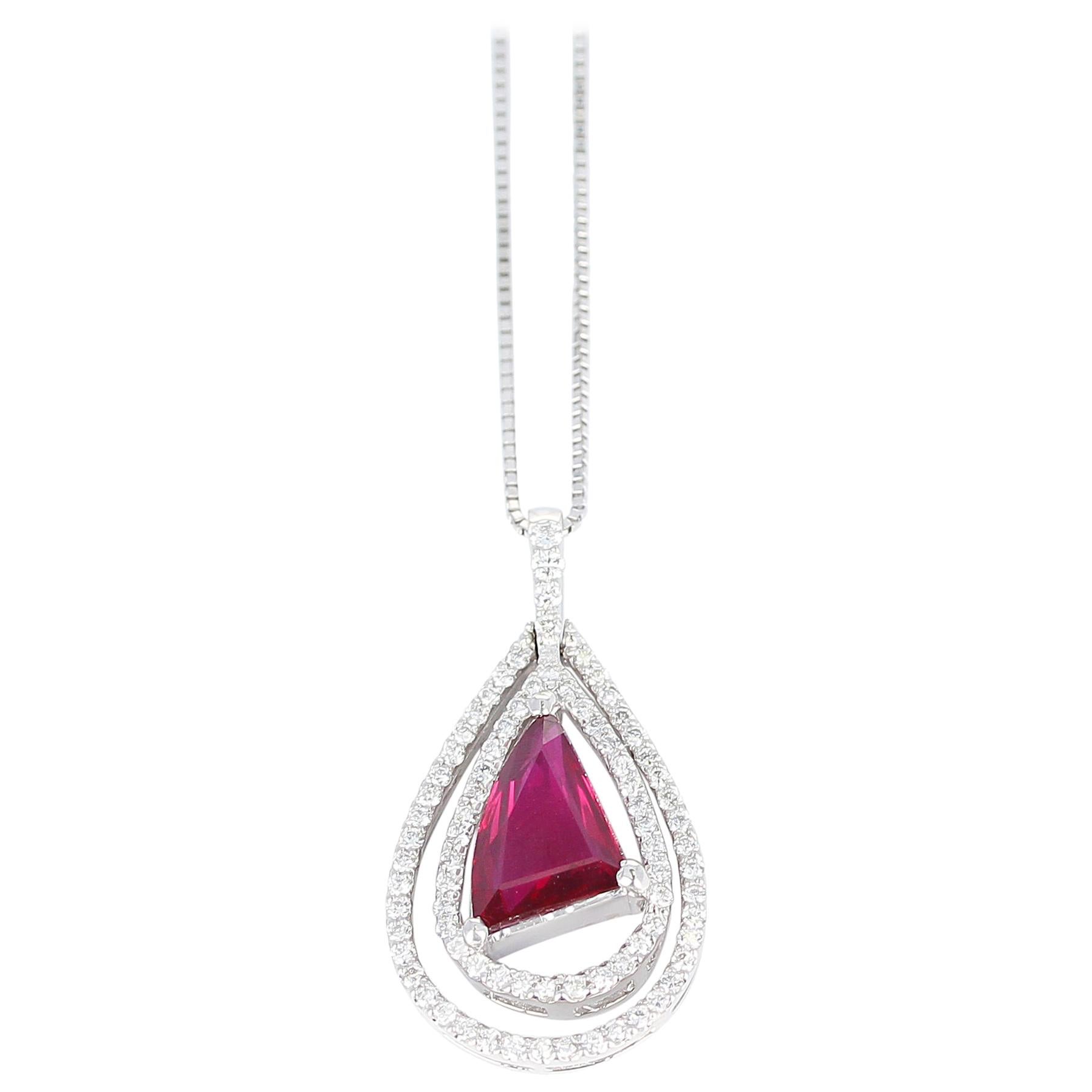 GRS Certified 2.03 Carat No Heat Vivid Red Mozambique Ruby and Diamond Pendant For Sale