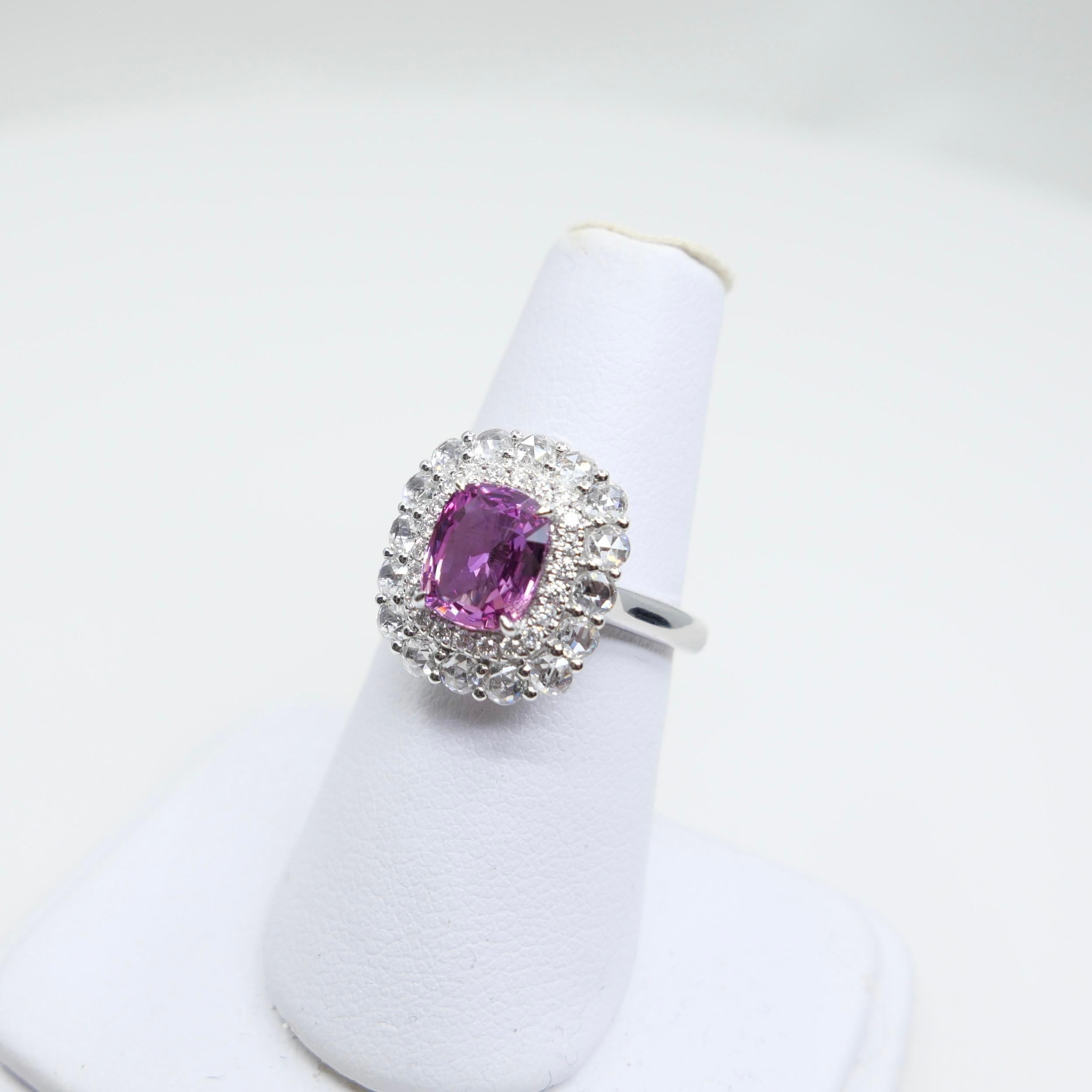 GRS Certified 2.04 Cts Natural Vivid Pink No Heat Sapphire Rose Cut Diamond Ring en venta 5