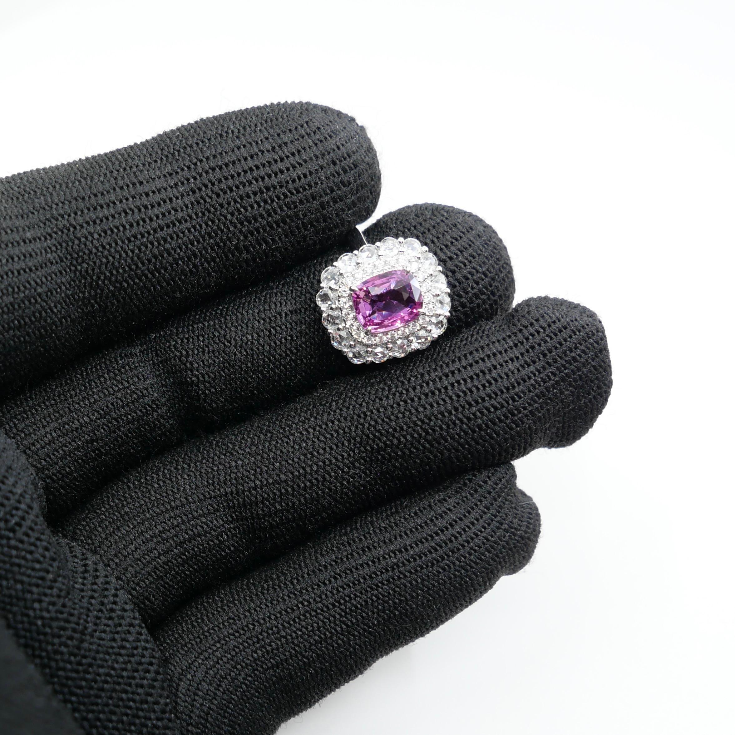 GRS Certified 2.04 Cts Natural Vivid Pink No Heat Sapphire Rose Cut Diamond Ring en venta 9