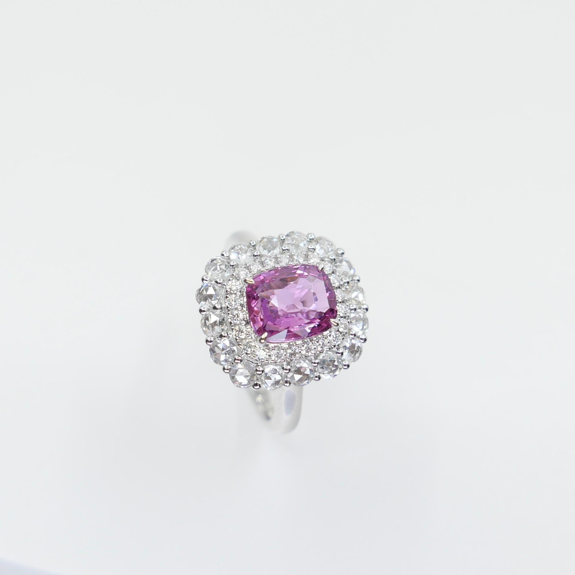 GRS Certified 2.04 Cts Natural Vivid Pink No Heat Sapphire Rose Cut Diamond Ring en venta 14