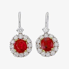GRS Certified 2.05 Carat Burma Ruby Pigeon Blood And Diamond Earrings In 18K WG