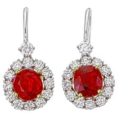 GRS Certified 2.05 Carat Burma Ruby Pigeon Blood And Diamond Earrings In 18K WG
