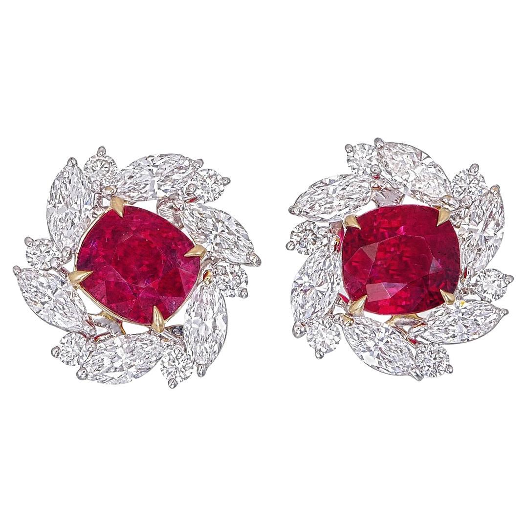 Boucles d'oreilles en or 18 carats certifiées GRS de 2,06 carats de diamant rubis de Birmanie sans chaleur en vente