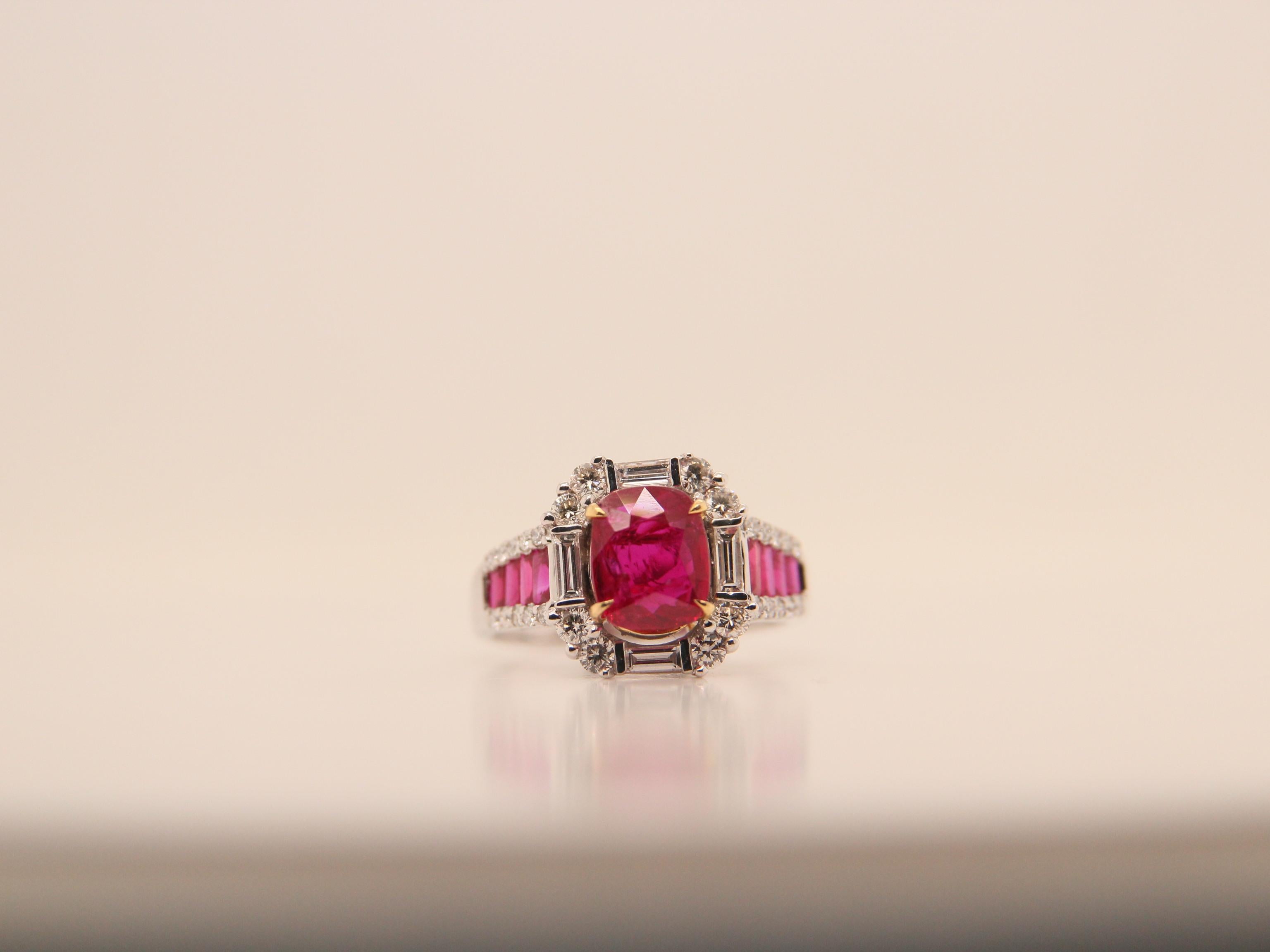 GRS Certified 2.06 Carat Burmese Ruby No Heat Pigeon Blood Ring in 18 K Gold In New Condition In Bangkok, TH