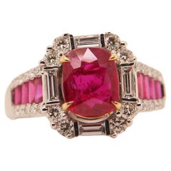 GRS Certified 2.06 Carat Burmese Ruby No Heat Pigeon Blood Ring in 18 K Gold