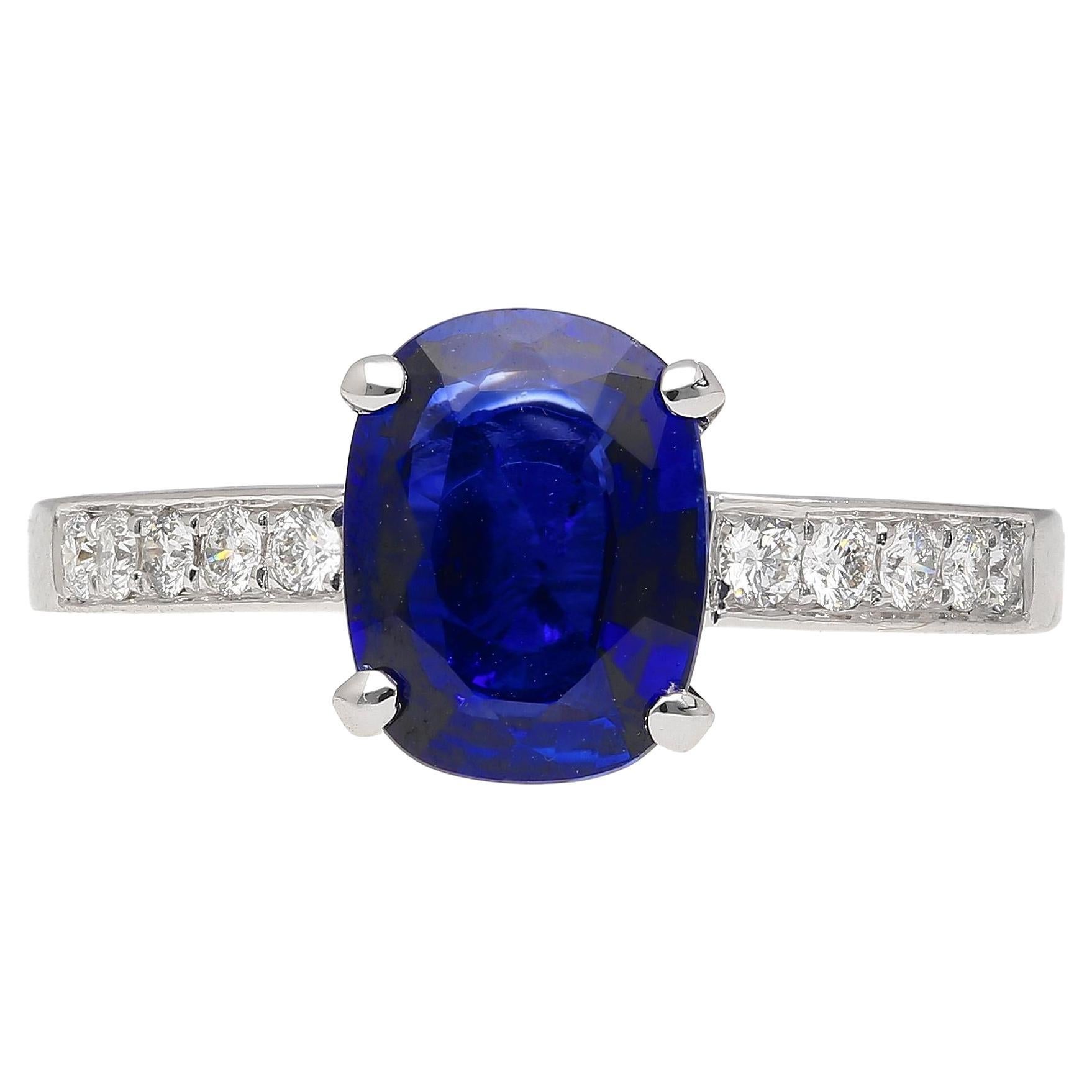 GRS Certified 2.06 Carat Vivid Deep Blue Sapphire & Diamond Ring