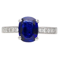 GRS Certified 2.06 Carat Vivid Deep Blue Sapphire & Diamond Ring