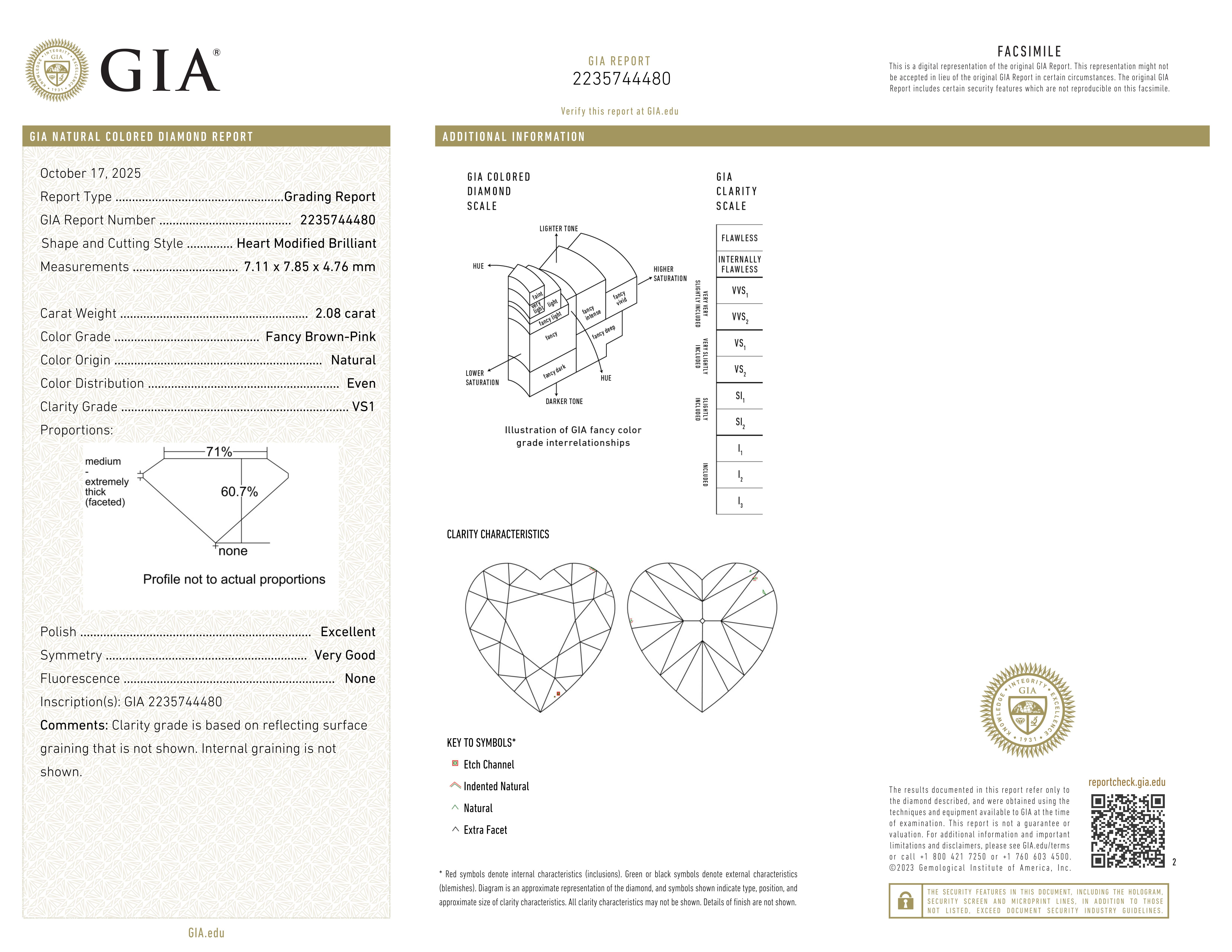 Bague en forme de cœur avec un diamant certifié GRS de 2,08 ct de couleur rose-brun fantaisie Pour femmes en vente