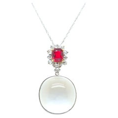 GRS Certified 20.87 Carat Burma No Heat Moonstone and Vivid Red Spinel Necklace