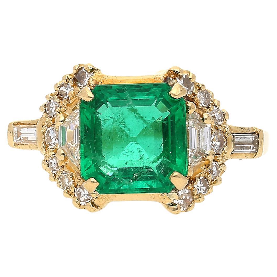 GRS Certified, 2.09 Carat Natural Colombian Emerald Set in 18k Solid Gold Ring For Sale