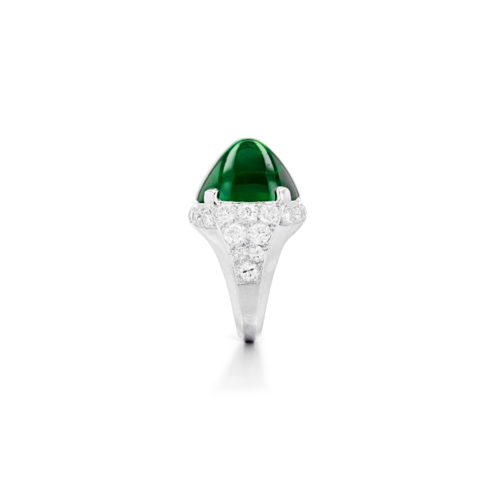 Modern GRS Certified 21 Carat Sugarloaf Minor Oil Emerald Ring For Sale