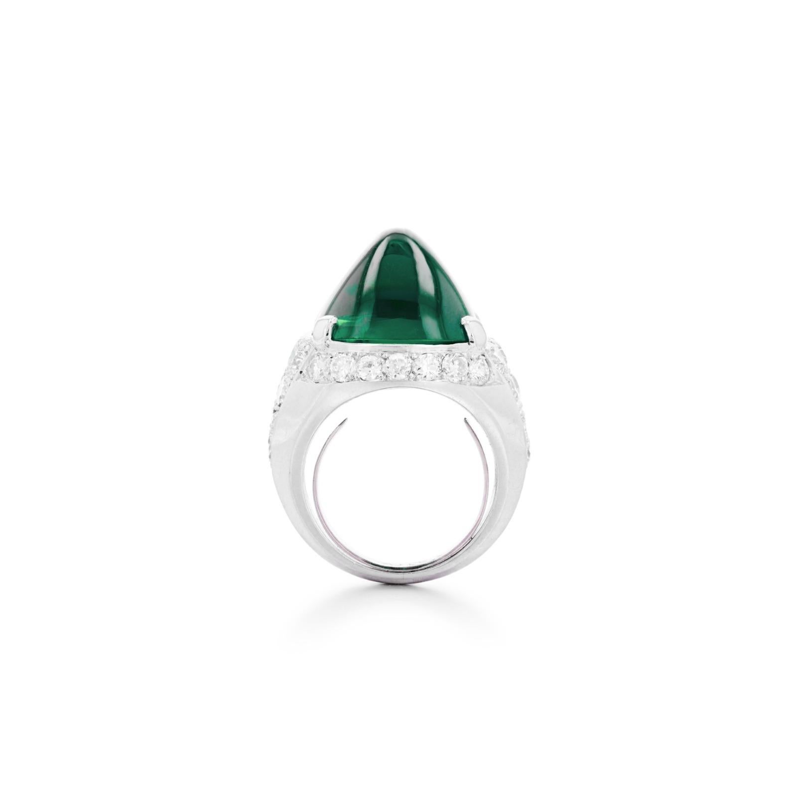 Sugarloaf Cabochon GRS Certified 21 Carat Sugarloaf Minor Oil Emerald Ring For Sale