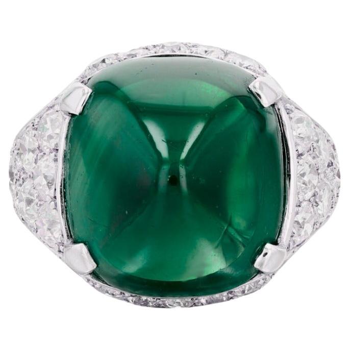 GRS Certified 21 Carat Sugarloaf Minor Oil Emerald Ring