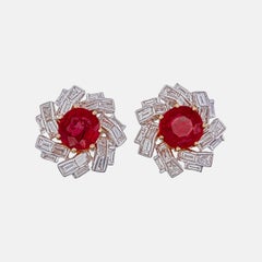 GRS Certified 2.10 Carat Burma Ruby Pigeon Blood And Diamond Earrings In 18K WG