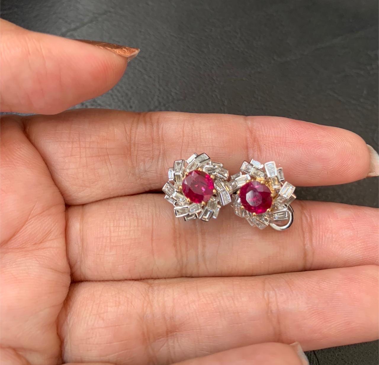 da uomo o donna Orecchini con diamanti e sangue di piccione di Birmania da 2,10 carati certificati GRS in WG 18K in vendita