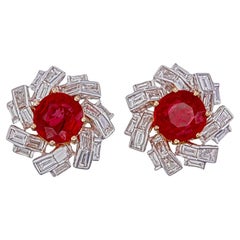 GRS Certified 2.10 Carat Burma Ruby Pigeon Blood And Diamond Earrings In 18K WG