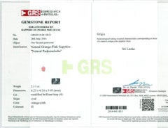 Natural Padparadscha Sapphire Stone 2.11 cts in Platinum Ring w Dia / GRS Report