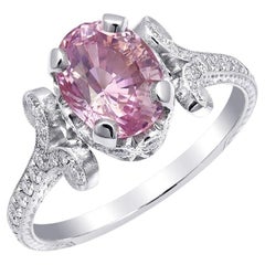 GRS Certified 2.11 Carat Padparadscha Sapphire Diamond Platinum Engagement Ring