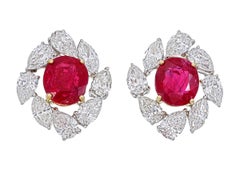 GRS-zertifizierte 2,12 Karat Burma No Heat Rubin-Diamant-Ohrstecker in 18K Gold