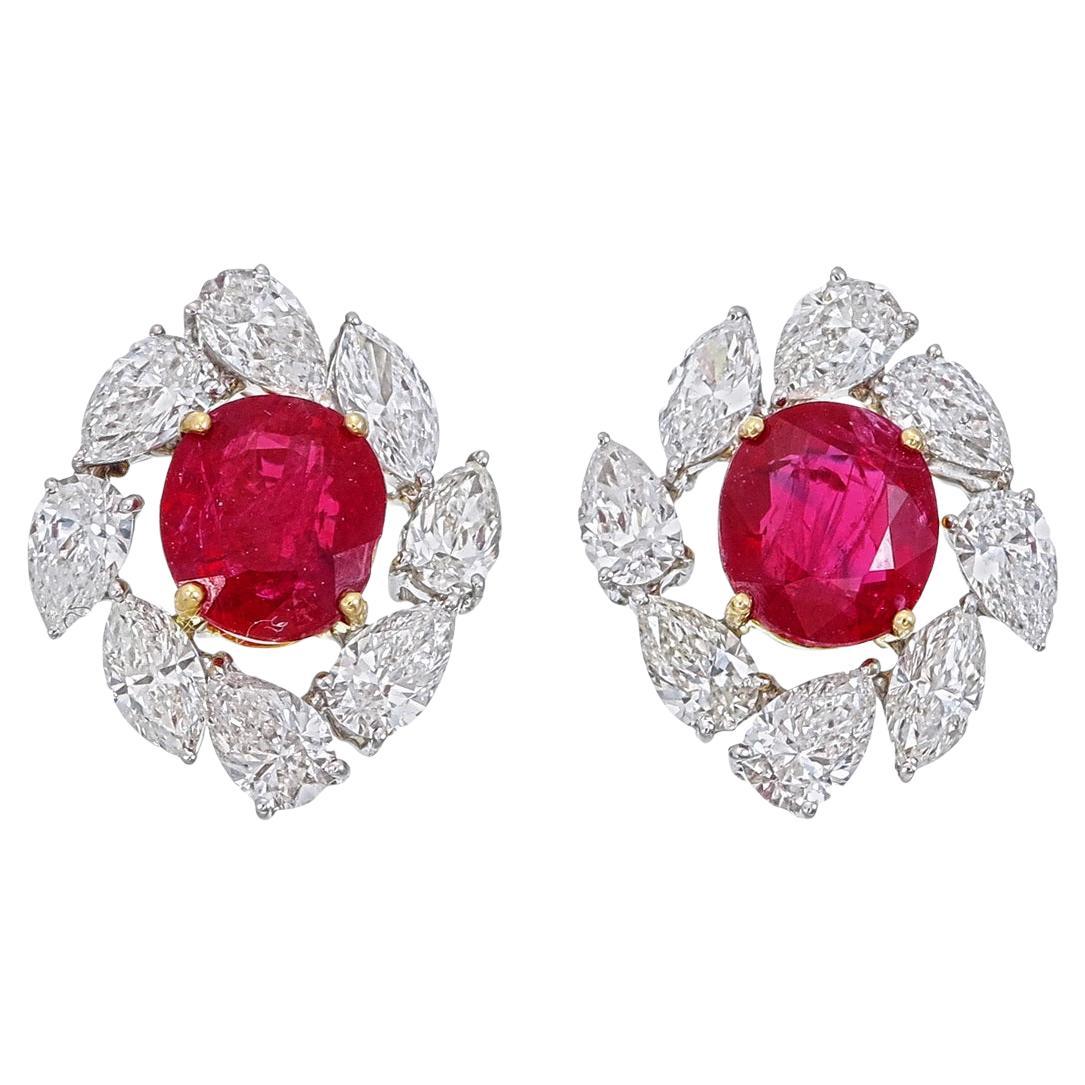 GRS Certified 2.12 Carat Burma No Heat Ruby Diamond Stud Earrings in 18K Gold