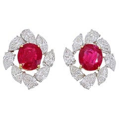 GRS-zertifizierte 2,12 Karat Burma No Heat Rubin-Diamant-Ohrstecker in 18K Gold